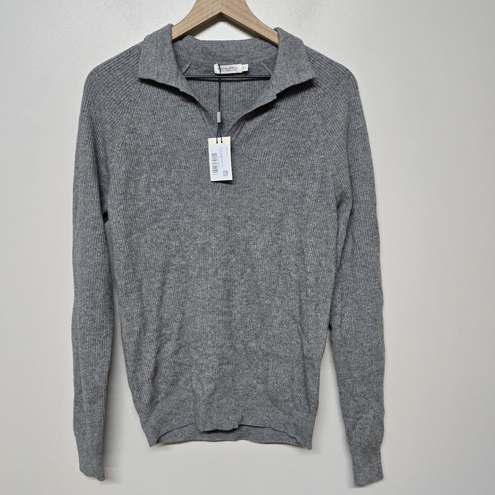 Suitsupply Mens Long Sleeve V Neck Polo Knit Sweater Wool Cashmere‎ Gray Sz S